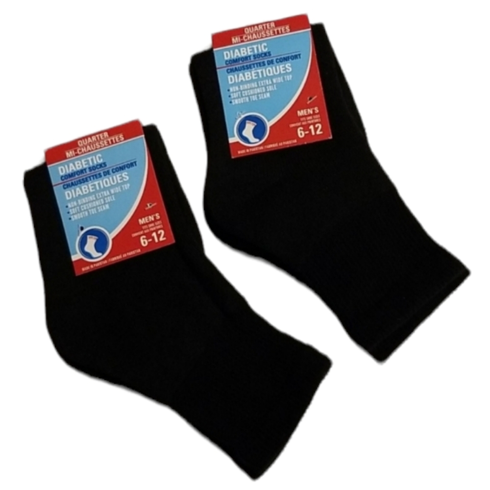 NEW 4 Pair Men's Diabetic Comfort Black Quarter Socks